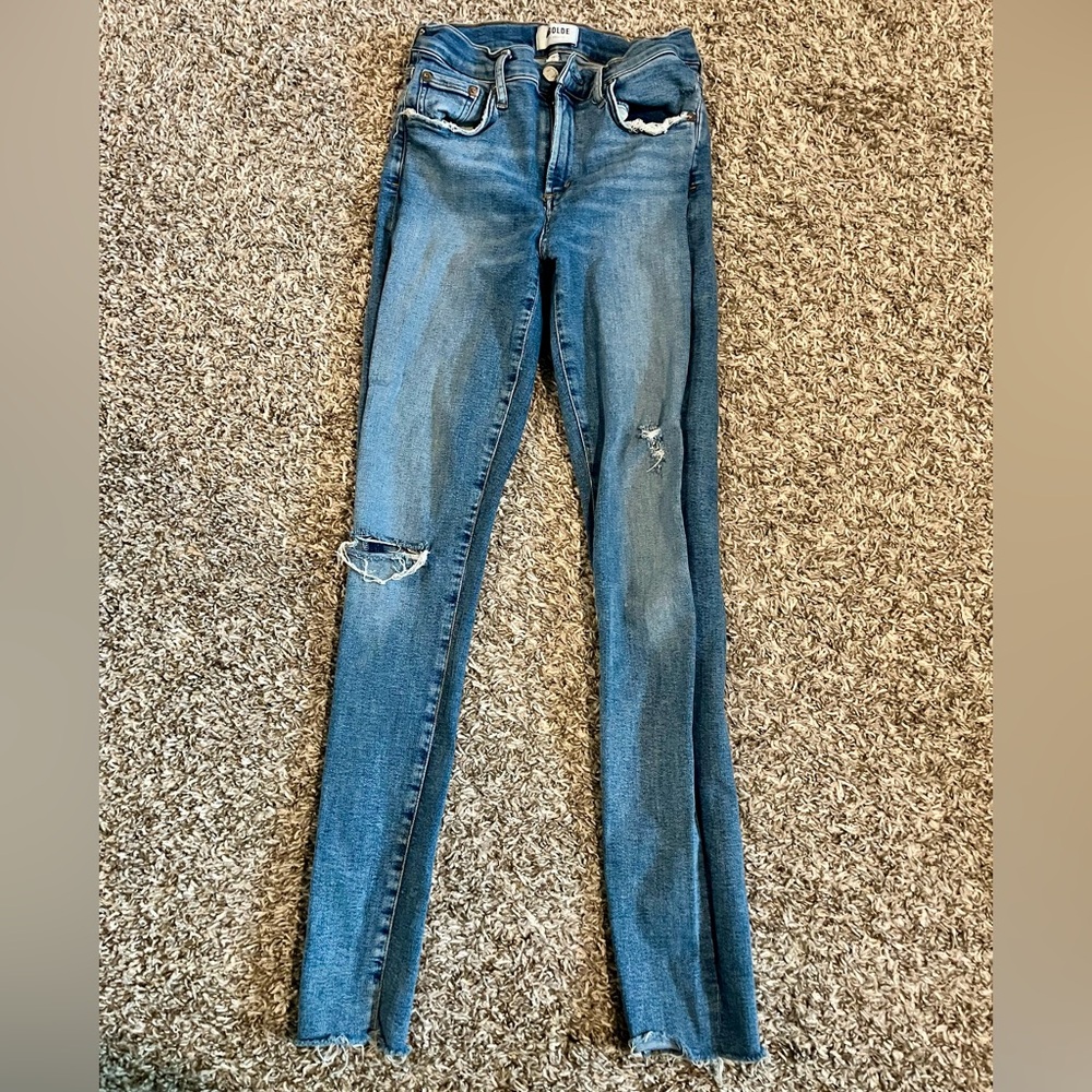 Agolde Blue Distressed Skinny Jeans